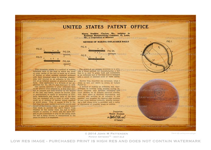 Basketball 1942 Patent Artwork Print