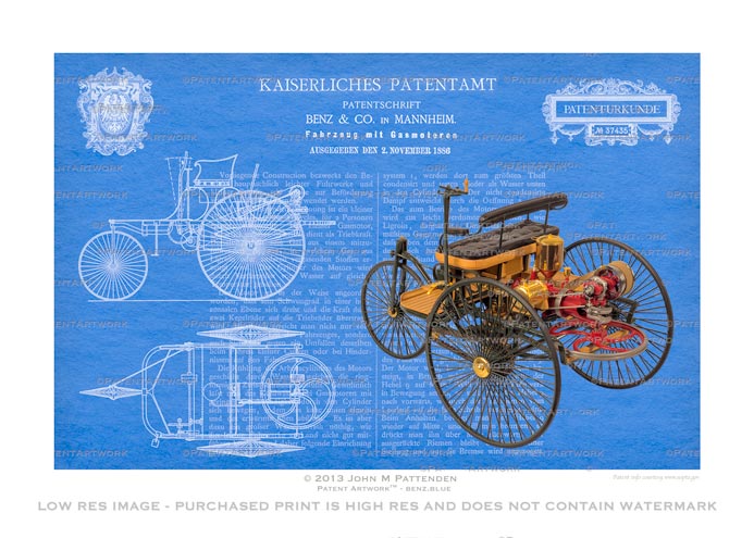 Benz First Automobile Patent Artwork Print