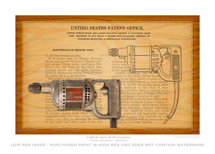 Black and Decker Drill Patent Artwork Print