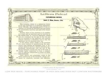Catamenial Device Tampon Patent Artwork Print