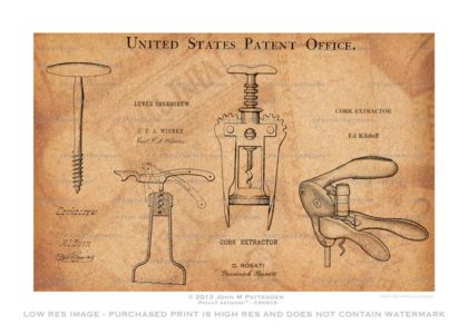 CorkScrew Cork Background Patent Artwork Print