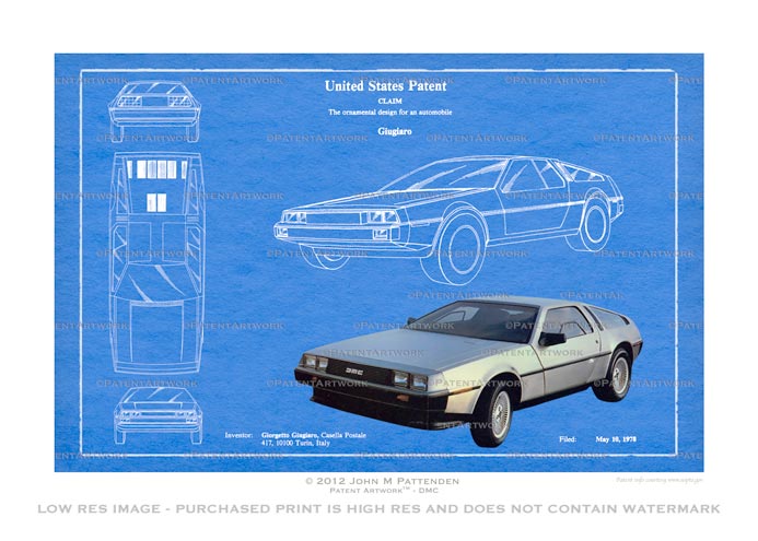 DeLorean Patent Artwork Print