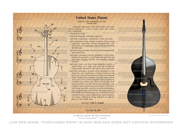 Viol and Violin Patent Poster Violoncello and Double-bass 