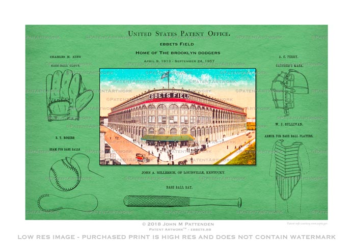 Ebbets Field Brooklyn Dodgers Patent Artwork Print
