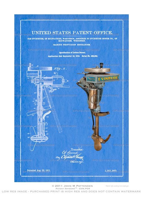 Evinrude Outboard - Portrait Patent Artwork Print