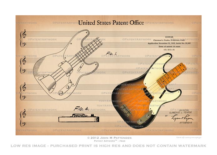 Fender Precision Bass Patent Artwork Print