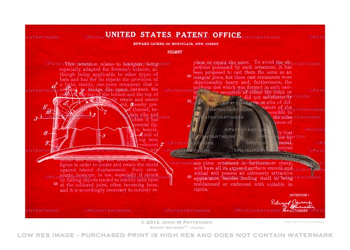 Firefighter Cairns Helmet Patent Artwork Print