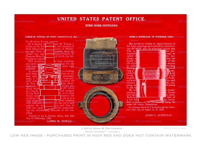 Firefighter Hose Coupling Patent Artwork Print
