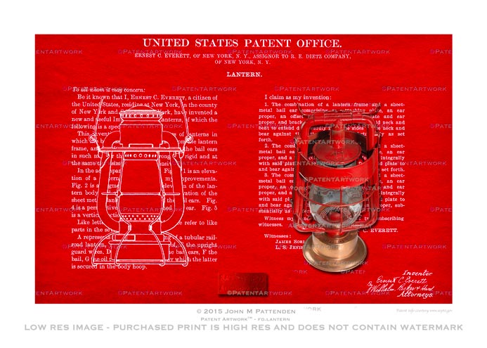 Firefighter Lantern Patent Artwork Print
