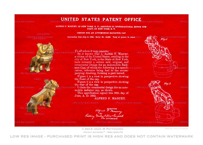 Firefighter Mac Dog Hood Ornament Patent Artwork Print