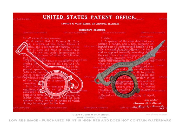Firefighter Spanner Patent Artwork Print
