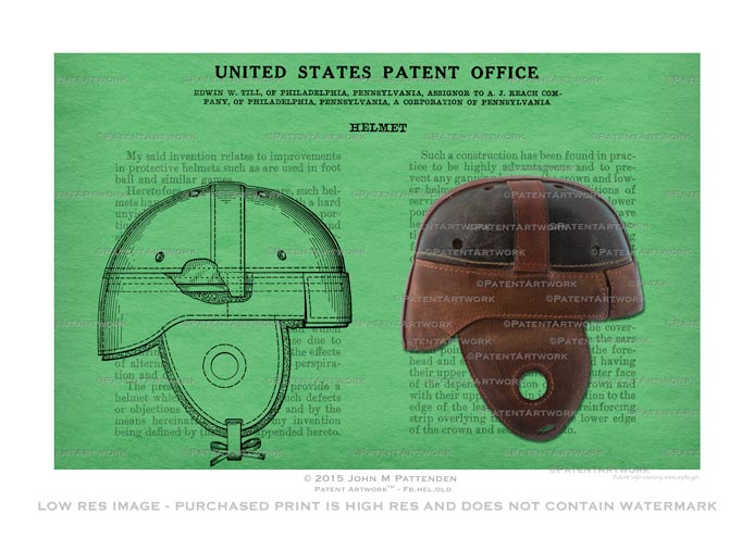 Football Dog-Ear Helmet Patent Artwork Print