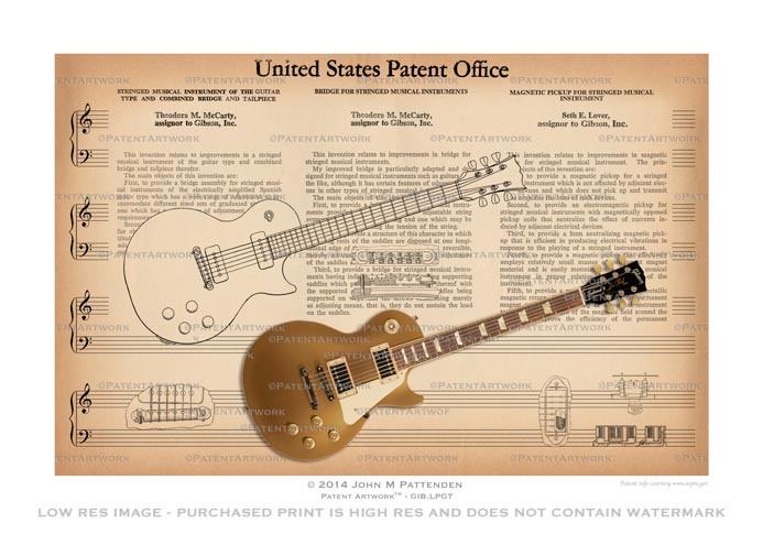 Gibson Les Paul Gold Top Patent Artwork Print
