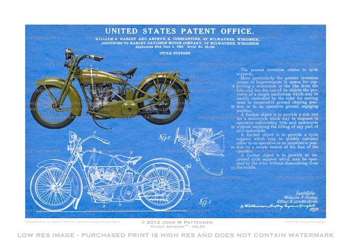 Harley Davidson 1925 Patent Artwork Print