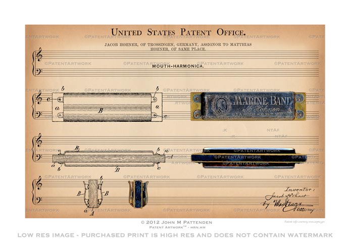 Harmonica Patent Artwork Print