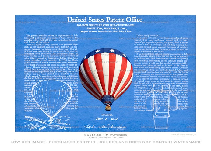Hot Air Balloon Patent Artwork Print