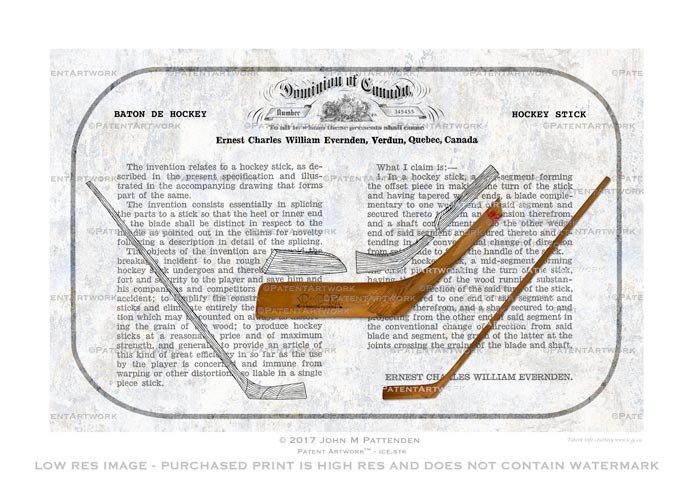 Ice Hockey Stick Patent Artwork Print