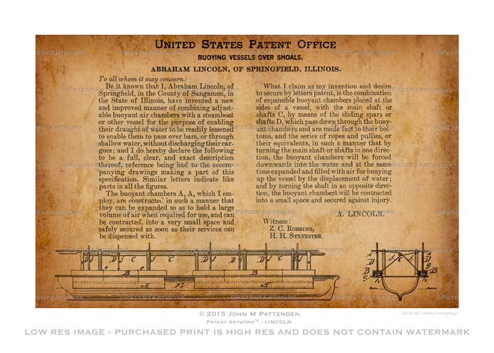 Lincoln Boat Patent Artwork Print