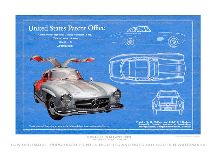Mercedes 300SL Patent Artwork Print