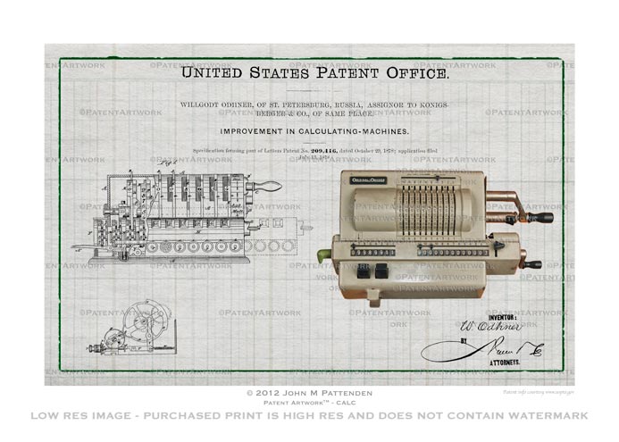 Odhner Calculator Patent Artwork Print