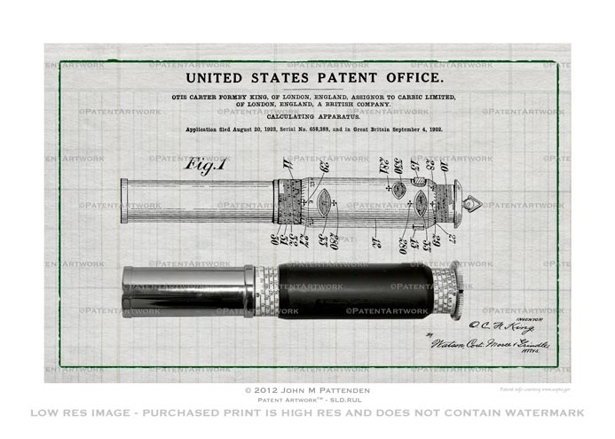 Otis King Slide Rule Patent Artwork Print