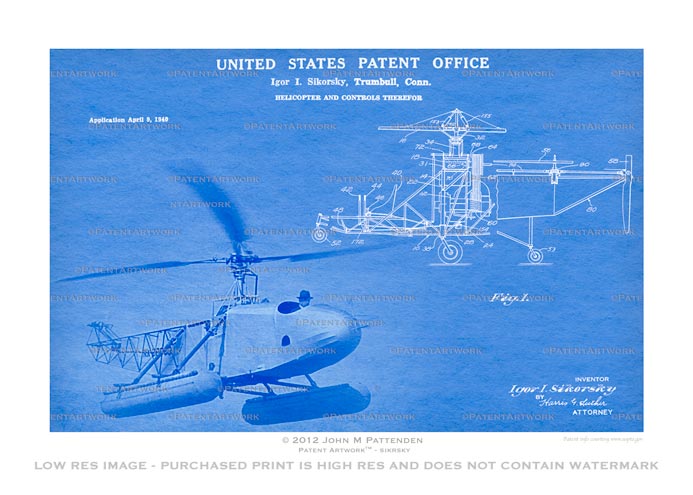 Sikorsky Helicopter Patent Artwork Print