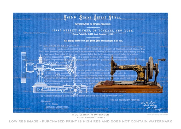 Singer Sewing Machine Patent Artwork Print