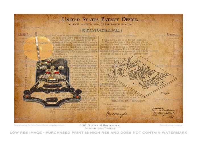 Stenograph 1882 Patent Artwork Print