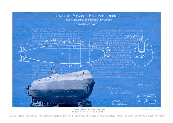 USS Holland SS-1 Patent Artwork Print