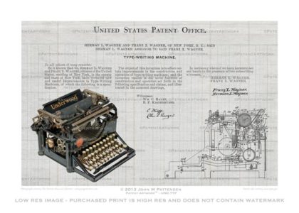 Underwood Typewriter Patent Artwork Print