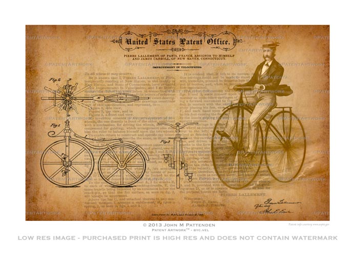 Velocipede Bicycle Patent Artwork Print